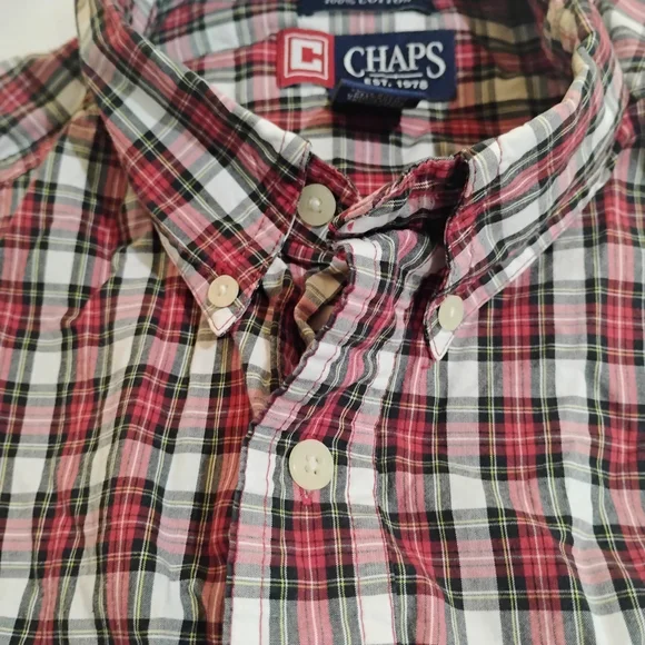 Chaps Red and White Plaid Button Down Shirt - Picture 4 of 10